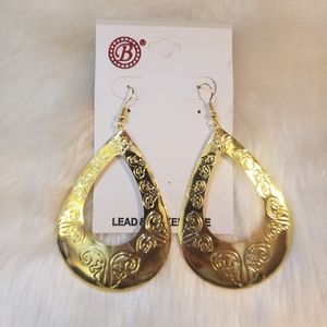 Goldtone Teardrop Earrings with engraving